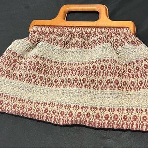 Vintage Elegant Red and Cream Women's Handbag wooden handle